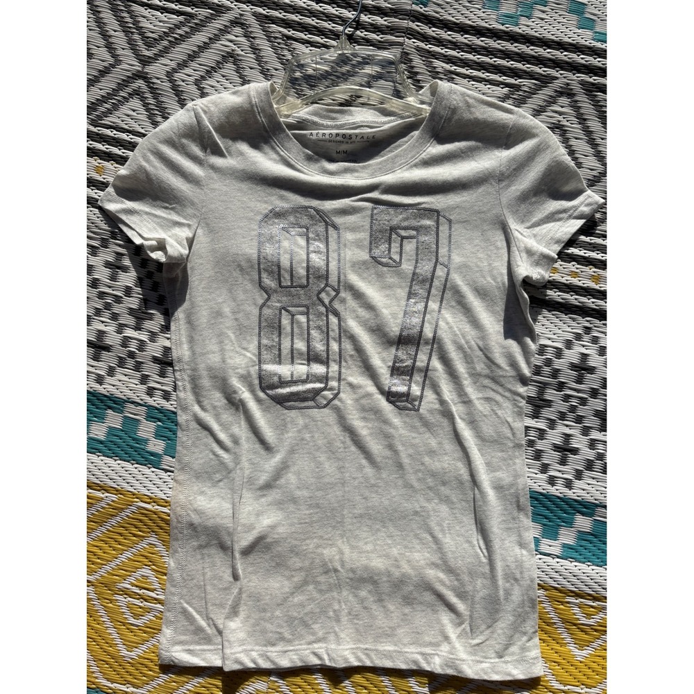 Aeropostale Womens Gray 87 Graphic T-Shirt Short Sleeve Crew Neck Size M